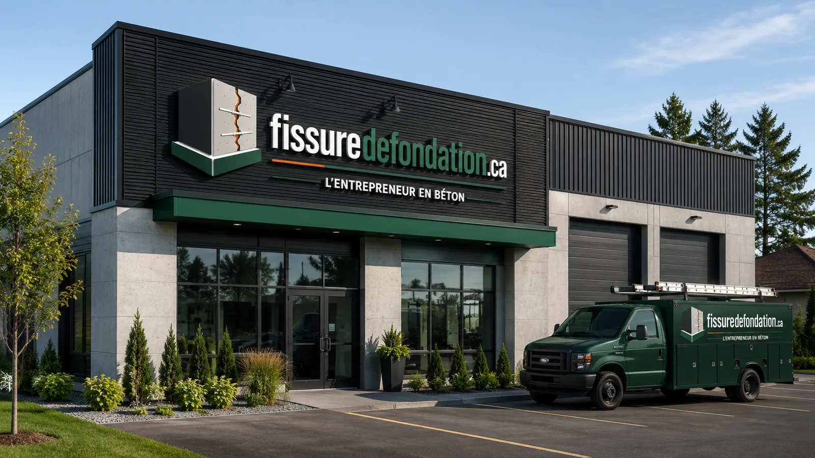 Façade d'une entreprise spécialisée en fissures de fondation